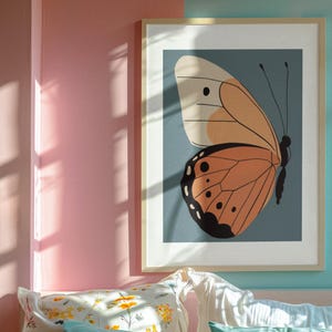 Poster minimalista con farfalla – Stile scandinavo – Stampa naturalistica boho – Immagine estetica di insetti – Metà secolo – Poster opaco