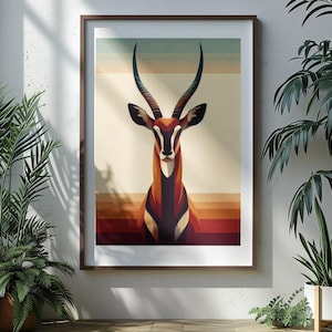Poster minimalista di antilope | Toni caldi del marrone | Arte murale scandinava e boho | Murale sulla natura | Decorazione Safari | qualità premium
