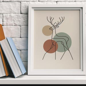 Poster minimalista di renne – Arte murale scandinava – Arte geometrica – Decorazione per soggiorno – Nessuna cornice – Opaco