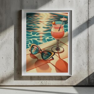 Póster de cóctel vintage, arte de pared retro para bar de piscina, decoración de fiesta de verano, impresión artística de los años 50, estilo mediados de siglo, sin marco - Mate