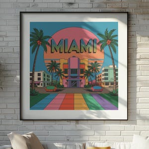 Poster Art Déco di Miami - Arte murale retrò dai colori vivaci - Pop Art Ocean Drive - Stile fumetto LGBTQ - Quadrato - Carta opaca