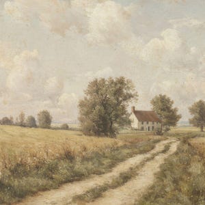 Country Cottage Landscape Canvas Framed | Arte mural panorámico estilo farmhouse