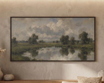 Serene Marsh Landscape Printable Wall Art, Neutral Nature Digital Download, Soft Coastal Marsh Print