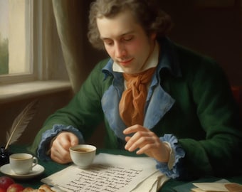 Poet's Morning Vintage Portrait | Classical Writer, Dark Academia Decor (Digital Download)