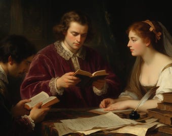 Circle of Poets Vintage Art Print | Romantic Literary Salon Painting (Digital Download)
