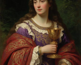 Romantic Vintage Wall Art | The Lady of the Golden Chalice | Medieval Woman Portrait | Digital Vintage Download
