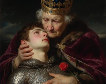 The King’s Last Embrace Vintage Art | Romantic Medieval Portrait (Digital Download)