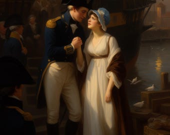 Farewell at the Harbor Vintage Art | Romantic Naval Lovers Wall Decor | Digital Download