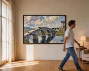 Bridge to Arcadia Printable Wall Art | Countryside Bridge Digital Download | Vintage Pastoral Landscape Print
