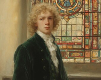 Young Nobleman Portrait | Romantic Rose Window Art, European Style Decor (Digital Download)