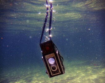 Camera Fine Art Photograph, Underwater Photography, Surreal, Vintage, Ocean, Water, Art, Photographer, Sinking, Blue, Photo, Decor, Gift