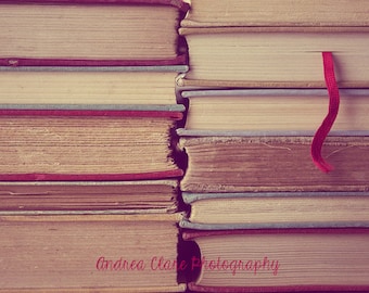 Old Books, Fine Art Photography, Photo, Print, Photograph, Red, Warm, Antique, Retro, Still life, dark academia, library, collection, reader