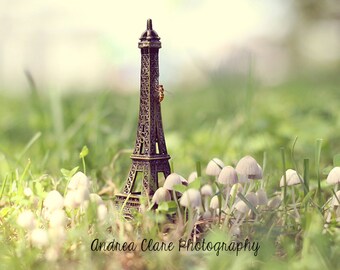 Eiffel Tower, Macro Photography, Architecture, Surreal, Whimsical, Nature, Bee, bug, Mushroom, Nursery, Decor, Print, Photo, Still life