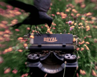 Fine Art Photography, Edgar Allan Poe Inspired, Old Typewriter, Black Bird, Raven, Surreal, Print, Photo, Wall Decor, Dream, Art, Crow