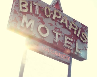 Paris Motel,  Fine Art Photograph, Motel, Vintage, Paris, Abandoned, Old, Sign, Bright, Travel, Hotel, Grungy, Rusty,honeymoon, Photo, Art