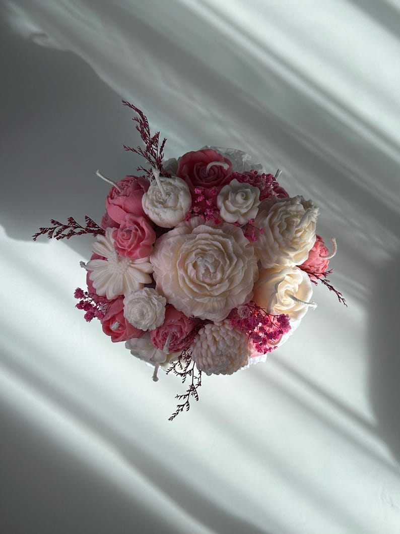Candle bouquet in a pink rapeseed wax box – handmade – flower candle bouquet – candle flower bouquet – decoration & gift idea image 9