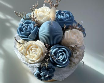 Bouquet of candles in a grey rapeseed wax box – handmade – flower candles – decoration & gift idea