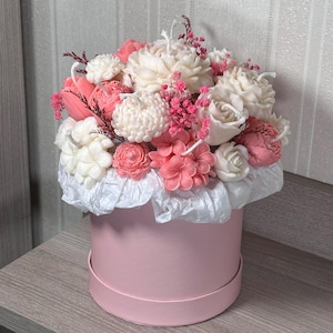 Candle bouquet in a pink rapeseed wax box – handmade – flower candle bouquet – candle flower bouquet – decoration & gift idea image 4