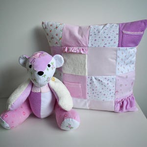 Memory bear and pillow set, memory bear,  memory pillow, custom bear, baby clothes pillow, Loved ones bear, bear from Loved ones clothes