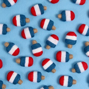 Red, White Blue Popsicles // Felt Shapes // Wool Popsicle, Felt Pom Poms, DIY Garland, Mini Felt Popsicle, Photo Props, Popsicle Decor image 4