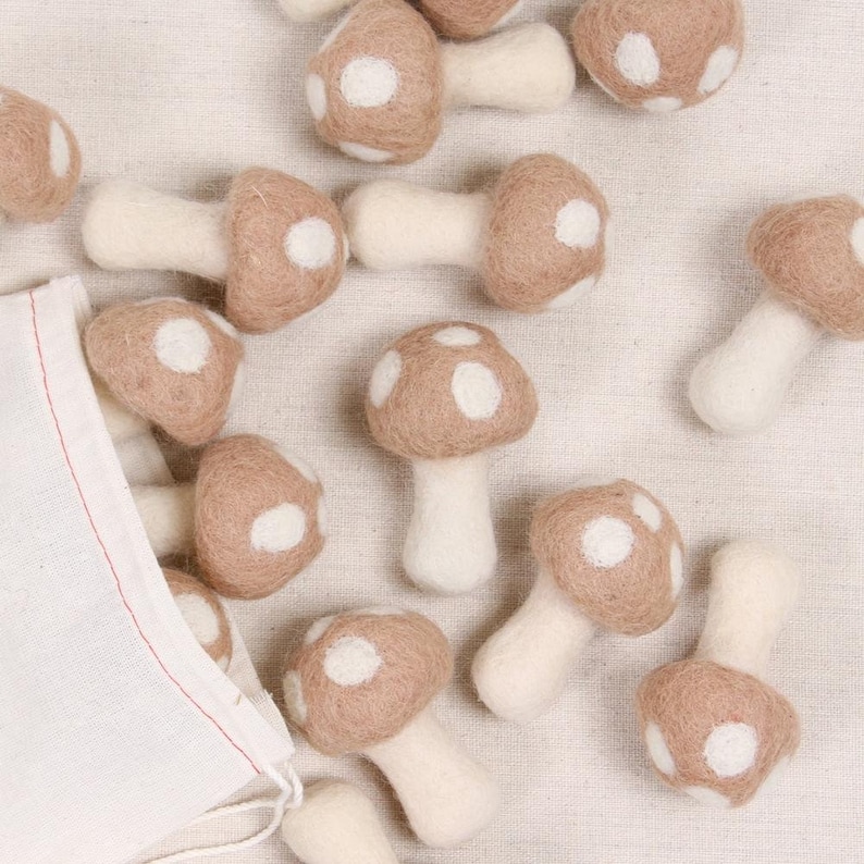 Mushrooms, Latte Size: Latte Mushroom, Pack of 12 // Felt Shapes // Wool Felt Pom Poms, DIY Garland, Nursery Decor, Mobile, Photo Props image 1