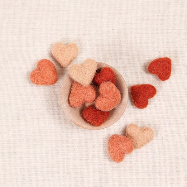 Tiny Hearts, Mixed Peach // Felt Shapes // Heart Wool Beads, Tiny Hearts, Valentine Decorations, Heart Pom Poms, Baby Mobile