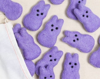 Felted Bunnies, Lavender Purple // Felt Shapes // Felted Bunny, Felt Pom Poms, DIY Garland, Nursery Decor, Photo Props, Easter Decor