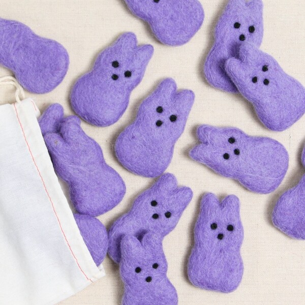 Felted Bunnies, Lavender Purple // Felt Shapes // Felted Bunny, Felt Pom Poms, DIY Garland, Nursery Decor, Photo Props, Easter Decor