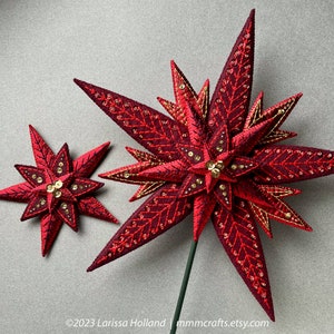 MmmCrafts // LodeStar bordeauxrood, rood en goud // Wolvilt // Benzie-gastcurator // Boomtopper, kerstmis, ornament, hanger, viltkunst