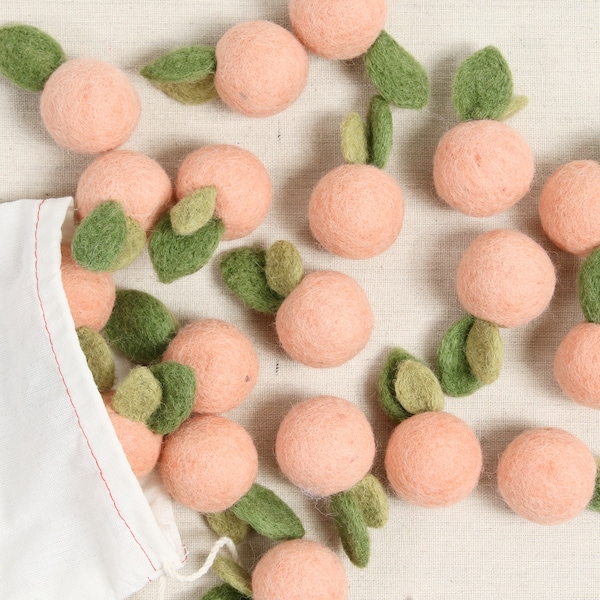 Peach 6 pack  // Felt Shapes // Wool Felt Pom Poms, DIY Garland, Nursery Decor, Mobile, Photo Props, Felted fruit, Felt Food, Summer Decor