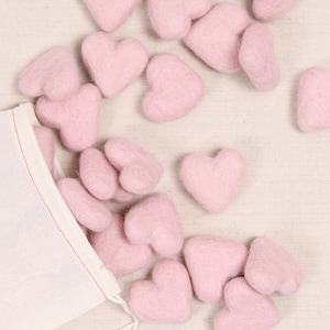 Felt Hearts in Peony, 12 pack  // Felt Shapes // Wool Felt Pom Poms, DIY Garland, Nursery Decor, Mobile, Photo Props