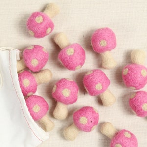 Mushrooms, Taffy Pink // Pack of 12  // Felt Shapes // Wool Felt Pom Poms, DIY Garland, Nursery Decor, Mobile, Photo Props