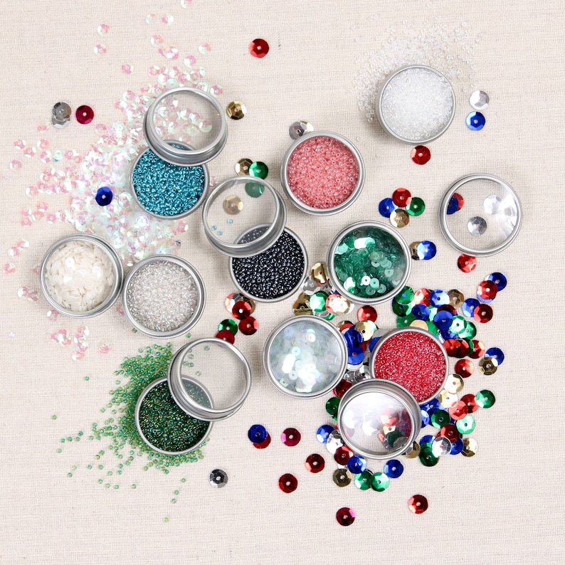 MmmCrafts // Twas the Night Ornaments // Notions Bundle // Felt Crafts // Stitch n' Stick, needles, wood beads, chenille stems, Christmas Sequins & Beads