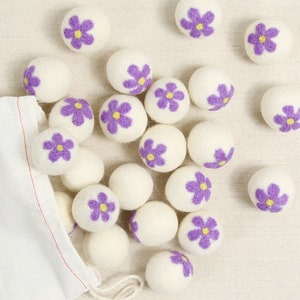 Flower Poms, Lavender // 12 pack // Felt Shapes // Felt Pom Poms, Wool Flower Pom , DIY Felt Garland, Needle Felting, Spring Decor image 1