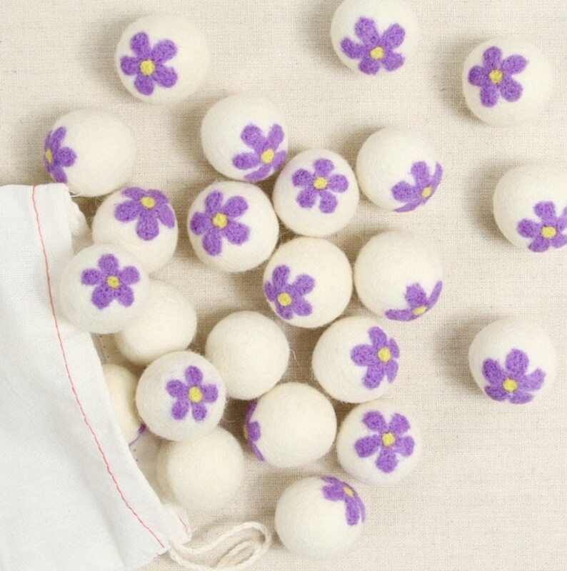 Flower Poms, Lavender // 12 pack // Felt Shapes // Felt Pom Poms, Wool Flower Pom , DIY Felt Garland, Needle Felting, Spring Decor image 1