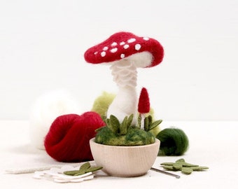 Needle Felting Kit // Crimson Toadstool // Needle Felting Kit, Mushroom Craft, Mushroom DIY Craft Kit, Roving, Felting Kit, Benzie Design