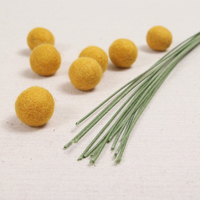 Wire Stems // Felt and Craft Supplies // Floral Stems, Felt Flower Making, Billy Ball Stems, Wool Felt Flowers, Green Brown White 18ga 26ga image 1