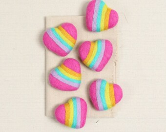 Cheerful Rainbow, Heart Striped // Felt Shapes // Rainbow, Felt Pom Poms, DIY Garland, Nursery Decor, Photo Props, Wool Beads