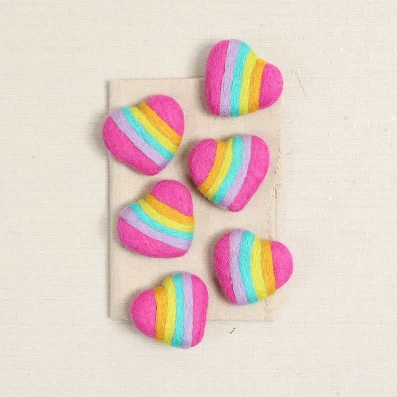 Cheerful Rainbow, Heart Striped // Felt Shapes // Rainbow, Felt Pom Poms, DIY Garland, Nursery Decor, Photo Props, Wool Beads image 1