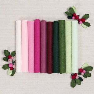 Wool Felt // Cranberry Christmas Palette // Holiday wool felt sheets, Christmas garland, Wool Blend felt, Felt Ornaments, DIY gift making