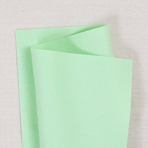 May include: A sheet of light green felt fabric folded in half. The felt is smooth and has a soft texture.