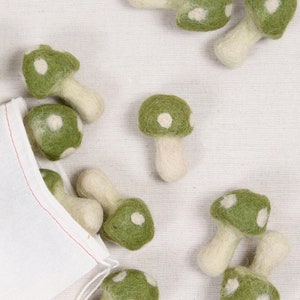 Moss Mushrooms, Bundle of 12  // Felt Shapes // Wool Felt Pom Poms, DIY Garland, Nursery Decor, Mobile, Photo Props