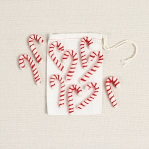 Red Striped Candy Canes// Felted Shapes // Christmas Decor// DIY Garland // Wreaths // Wet Felting // Needle Felting // Wool Shapes image 2