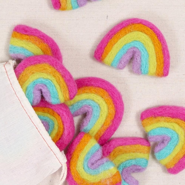 Cheerful Brights Rainbow // Felt Shapes // Wool Rainbow, Felt Pom Poms, DIY Garland, Mini Felt Rainbows, Nursery Decor, Photo Props