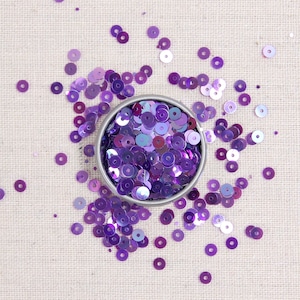 Sequins & Beads // Amethyst Iridescent Sequins, Amethyst Purple Seed Beads, 4mm Flat Loose Sequins, Sequin Appliqué, Glass Beads Size 11 Sequins