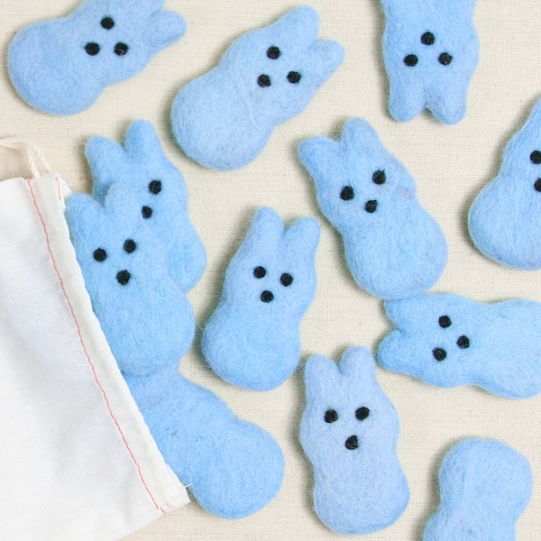 Felted Bunnies, Sky Blue // Felt Shapes // Felted Bunny, Felt Pom Poms, DIY Garland, Nursery Decor, Photo Props, Easter Decor