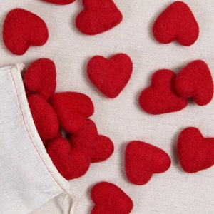 Felt Hearts in Red, 12 pack  // Felt Shapes // Wool Felt Pom Poms, DIY Garland, Nursery Decor, Mobile, Photo Props