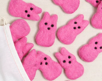 Felted Bunnies, Foxglove Pink // Felt Shapes // Felted bunny, Felted Shape, DIY Garland, Nursery Decor, Photo Props, Easter Decor