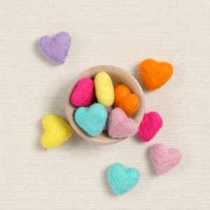 Tiny Hearts, Pot of Gold // Felt Shapes // Heart Wool Beads, Tiny Hearts, Valentine Decorations, Heart Pom Poms, Baby Mobile