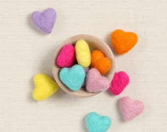 Tiny Hearts, Pot of Gold // Felt Shapes // Heart Wool Beads, Tiny Hearts, Valentine Decorations, Heart Pom Poms, Baby Mobile